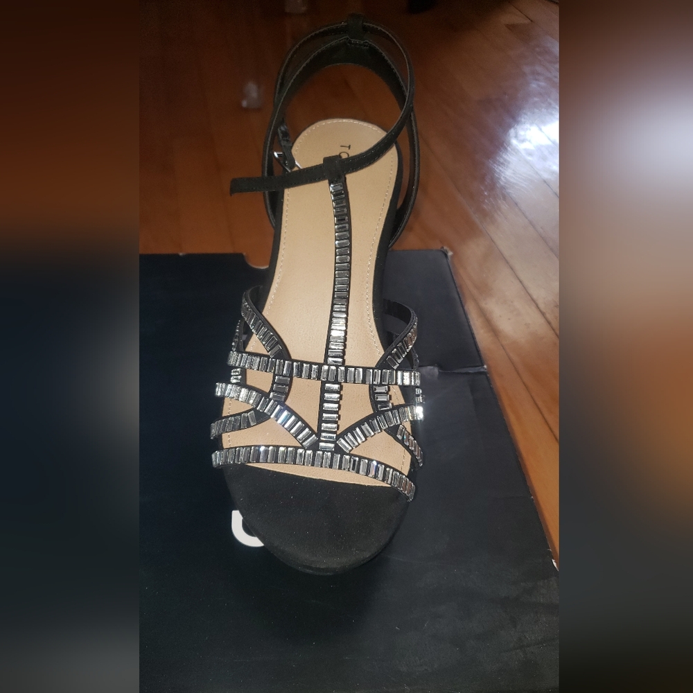 Torrid Black Wedge Velvet Rhinestone 9.5 Wide Prom Wedding
